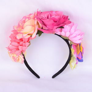 Diadema de Flores de Rosa Simulada Mexicana, Tocado de Halloween, <span class=keywords><strong>Estambre</strong></span> Colorido, Aro para el Cabello de Fiesta, Unisex, Regalo de Moda, 23x18cm - Product Image 4