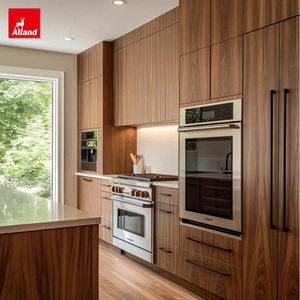 Gabinetes de Cocina Modulares Alemanes de Madera Maciza de Nogal con Diseño Integral de Alland, con Encimera de Resina para Uso con Refrigerador, <span class=keywords><strong>Microondas</strong></span> y Comedor - Product Image 5