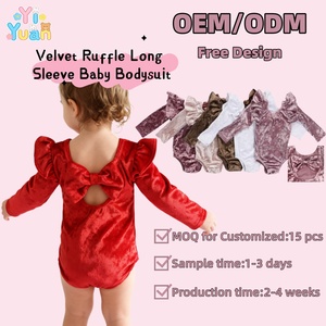 Mono de manga larga con volantes para bebé niña, pelele de terciopelo sin espalda para recién nacida, lavable y transpirable - Product Image 1