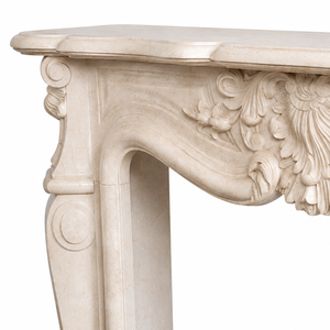 Traditional Marble <b>Fireplace</b> Mantel With Ornate Carving Galala Beige marble Stone Indoor Wood Burning Hearth For Dining Room - Product Image 5