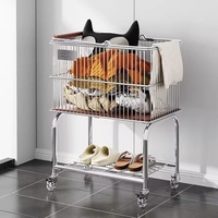 Étagère murale de salle de bain en acier inoxydable à double couche, style moderne et minimaliste, panier à linge, chariot roulant, étagère de rangement