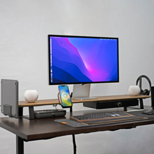 Soporte de madera para monitor SAMDI con estante de escritorio y soporte para computadora portátil-Elevador de monitor resistente, organizador de escritorio de madera, diseño que ahorra espacio - Product Image 3