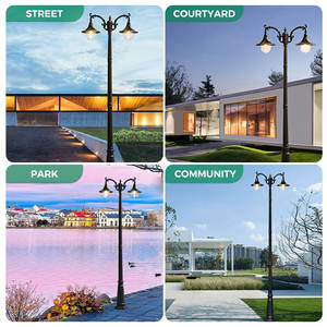 Éclairage extérieur à guichet unique Lampadaire de jardin LED européen à 2 têtes Cote IP65 Certification CE Lampadaire vintage 60w - Product Image 5