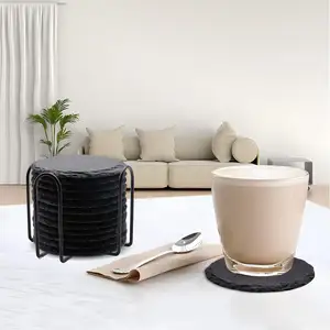 12 gói Slate Đá Đế lót ly không trượt với chủ cup Mat uống Coaster handmade tự nhiên Mug trang trí nội thất bộ đồ ăn Coaster