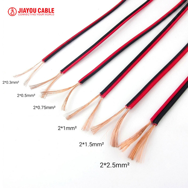Flexible Wire Extension Cord Flat 2 Core 0.3/0.5/0.75/1.0/1.5/2.5mm2 Stranded Copper Electrical Red Black Speaker Cable