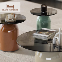 Service professionnel Design moderne dessus en verre cadre en bois massif Table basse meubles de salon Table centrale colorée