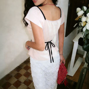 Camiseta de Manga Corta con Cuello en V y Bloques de Color para Mujer, Estilo Casual, Ajustada, Dulce, para Uso Diario - Product Image 6