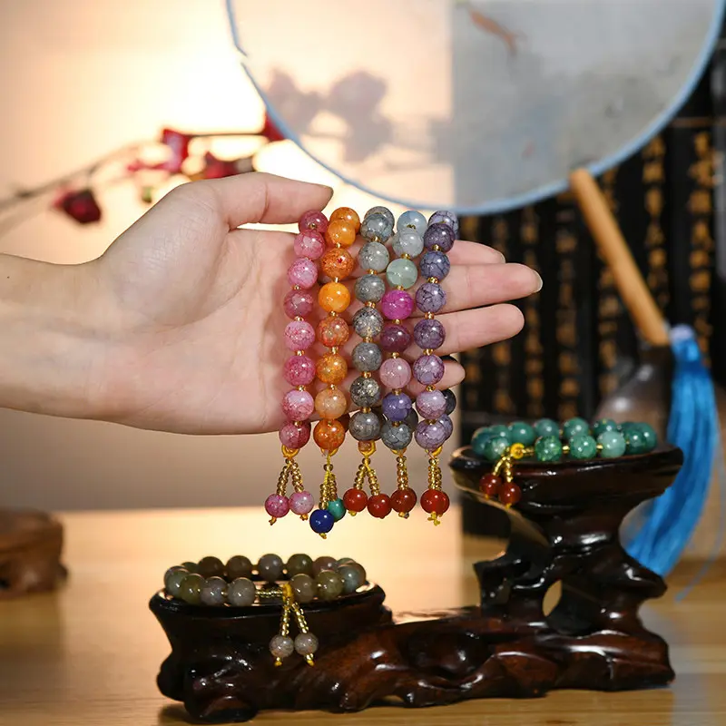 Vente en gros de breloques feng shui de 10mm Bracelet de perles en verre fissuré Bracelet de perles de cristal en pierre naturelle