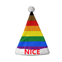 Bonnet de Noël personnalisé en polaire corail doux et chaud, motif drapeau arc-en-ciel droit, pour la marche des fiertés et les fêtes costumées de Noël