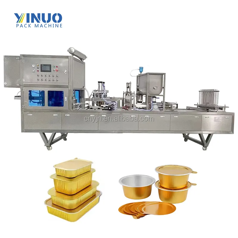 Automatic Sealer Machine Precut Lid Cooked Food Aluminum Foil Tray Filling And Sealing Machine With High Capacity