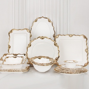 Juego de Vajilla de Cerámica de Lujo, <span class=keywords><strong>Platos</strong></span> <span class=keywords><strong>Hondos</strong></span> para Sopa con Borde Dorado, de <span class=keywords><strong>Porcelana</strong></span>, para Fiestas, Regalos, Elegantes - Product Image 1