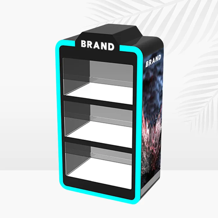 APEX Factory Custom Colorful Led Acrylic Display Rack Counter Top Smoke Shop Display Case 3 Tiers Acrylic Display Stand