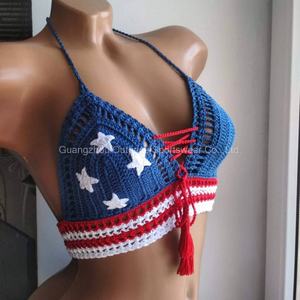ชุดบิกินี่ถักโครเชต์ลายธงชาติอเมริกาแบบกำหนดเอง ดีไซน์เซ็กซี่สำหรับสาวๆ พร้อมพู่ห้อย สายรัดแบบมินิบิกินี่ ชุดว่ายน้ำสำหรับผู้หญิง - Product Image 4