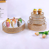 Support à gâteau élégant en métal doré et cristal, plateau de présentation de desserts miroir, support à cupcakes européen, pour mariage, fête, banquet, table
