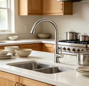 Rotating Kitchen Bathroom Cold Water Basin Faucet Ceramic <b>Brushed</b> Nickel Finish Water Saving Aerator Durable Stainless Steel - Product Image 1