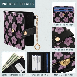 Colección Aloha, Bolsos con Estampado de Flor Hau Hawaiana en Morado, Tarjetero para Mujer, Cartera Corta Personalizada con Ranuras para Tarjetas - Product Image 5