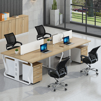 Bureau de travail informatique double face en stratifié avec structure métallique, style moderne haut de gamme, long et allongé, pour 6 personnes, avec tiroirs