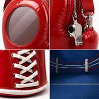 Sac à bandoulière personnalisé en forme de gants de boxe, style sportif Kawaii rouge, avec fenêtre transparente en PVC et breloque sifflet, pour les amateurs d'athlètes