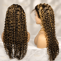 Mixte 4 # /27 #   Perruques Lace Front Cheveux Humains Blond Miel avec Mèches, Ondulées, Densité 150% 180% 200%, Perruques Colorées Blond Miel et Marron