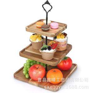 Acacia Wood <b>3</b> <b>Tier</b> Dessert Tray Square Reusable <b>Cake</b> <b>Stand</b> For Party Adult Modern Style - Product Image 1
