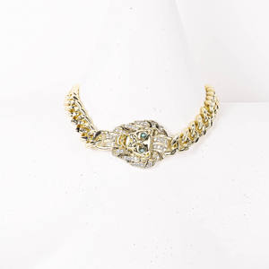 CM Modeschmuck Messing 14 Karat vergoldet Löwenkopf kubanische Kette Hip Hop Armbänder Zirkon Grüne Augen ID Armband für Frauen Geschenk - Product Image 4