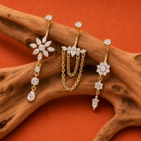 VIEN ZPO-223 G23 Piercing de nombril en titane avec fleur en zircon cubique, finition polie, bijou de corps en zircon en forme de goutte d'eau