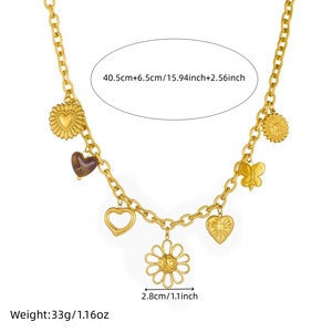 Gold Plated Stainless Steel Necklace Flower Heart Pendant Charm Gift Jewelry N3890 - Product Image 4