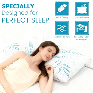 2 Pack <strong>King</strong> <strong>Size</strong> Cooling Shredded Memory Foam Adjustable Bed <strong>Pillows</strong> with Removable/Washable Cover and Bamboo Leaves Pattern - Product Image 3