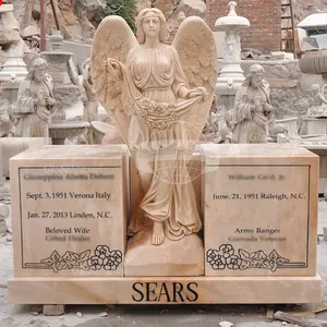 New Design Yellow Granite Marble Angle Statue Tombstone And Monument Prices For Sale
