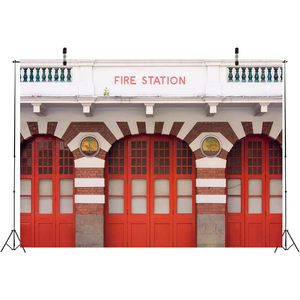 Tường trang trí 12x10ft trạm cứu hỏa hiện đại nền Lịch Sử tòa nhà màu đỏ firehouse lối vào Firetruck bữa tiệc sinh nhật - Product Image 3