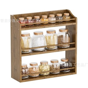 Wooden Three Tier <b>Spice</b> Rack With Glass <b>Jars</b> And Wooden Lids For Kitchen Storage Airtight Design - Product Image 1