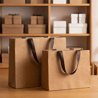 Juego de Bolsas de Regalo Kraft, 3 Tamaños, Asa de Cinta, Borde Zigzag, Bolsa de Compras de Papel Ecológico con Refuerzo, Impresión de Logotipo Personalizado al por Mayor de Fábrica