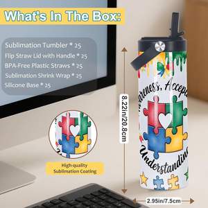 Sublimation Tumbler Bulk 20oz Skinny Straight Sublimation Sport Water Bottles Double Wall Stainless Steel Cups Individually <b>Box</b> - Product Image 6