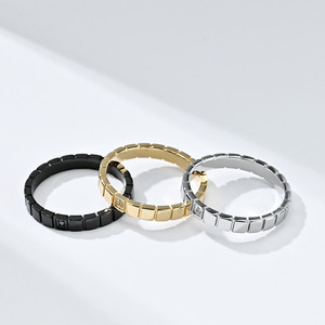 Geometric Square Design <b>Titanium</b> Steel <b>Ring</b> For Women Gold Color Bezel Setting Daily Wear Jewelry - Product Image 2