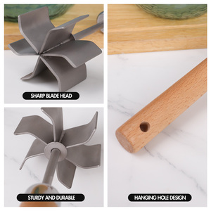 Hachoir à viande en acier inoxydable à 6 lames courbes avec manche en bois, ustensile de cuisine, écraseur de bœuf, écraseur de pommes de terre, écraseur de hamburgers - Product Image 4