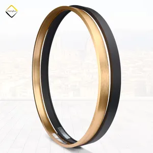 Chải Matte Black Gold mounted phòng tắm văn phòng trang trí nội thất treo tường kim loại gương vòng tròn khung hình ảnh nhôm khung tròn