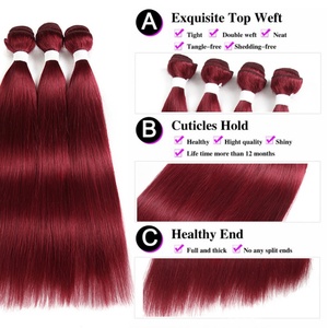 ผมแท้แบบมัด 99J พร้อมเชือกผูกผม ไม่ใช่ผมเรมี่ สีแดง บราซิลเลี่ยน ตรงแบบเปียกและเป็นลอน - Product Image 4