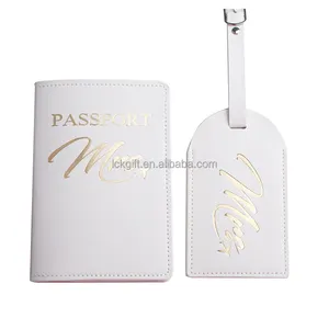 Sarung paspor kulit ibu wanita, promosi murah putih dan Tag bagasi Set tempat kartu