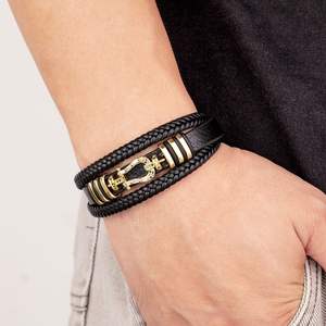 Bracelet en cuir véritable pour <span class=keywords><strong>homme</strong></span> avec fermoir magnétique en acier inoxydable personnalisé de haute qualité, logo personnalisé, charme multi-couches en forme de <span class=keywords><strong>sabot</strong></span> de cheval, CZ, SL-335 - Product Image 4