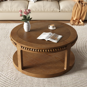 Round Solid Wood Coffee <b>Table</b> 31.5 Inch Two Tier Thickened Top Sturdy Legs Living Room Sofa <b>Table</b> - Product Image 2