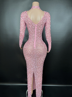 Robe de soirée décontractée Novance Y2507-LSC rose à paillettes, robe de soirée sexy grande taille, robe élégante avec strass, vêtements pour anniversaire
