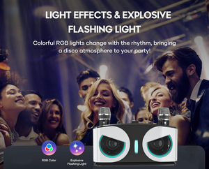Sistema de DJ Portátil de 20W y 4 Ohmios para Karaoke, Altavoz con Luz RGB, Rango Completo de 3 Pulgadas, Radio para Exteriores, 2 Micrófonos Inalámbricos para Fiestas en Casa - Product Image 6