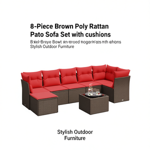 Bxel Breye - Juego de sofás de patio de ratán sintético marrón de 8 piezas con cojines, muebles de exterior - Product Image 1