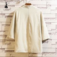 Jaket Kimono Pria M-5XL, Cardigan Ringan Kasual Campuran Katun Linen Lengan Tujuh, Mantel Terbuka Depan, Pakaian Luar