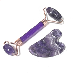 100% Natural Crystal Face Lifting Anti Puffiness Amethyst Face <b>Massager</b> Jade Roller Gua sha <b>Set</b> - Product Image 5