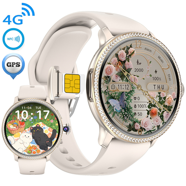 New H80 4G Android Smart Watch Sim Card WiFi GPS Navigation NFC Rotating Camera Video Call Health Tracking Smartwatch for Women