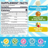 Gummies OEM pour Enfants et Adultes : Mémoire et Concentration avec Phosphatidylsérine 100mg, Vitamine C et D3 – Soutien Cognitif et d'Apprentissage – Végétaliennes, Saveur Orange