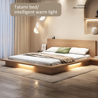 Cama doble nórdica, cama tatami japonesa, plataforma para dormitorio principal, marco moderno y sencillo, cama baja para bodas