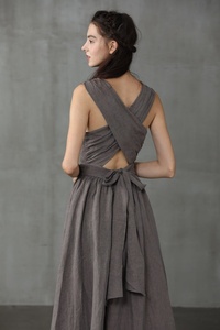 Robe longue bohème en lin à dos croisé avec ceinture pour fête ou toute occasion, grande taille - Product Image 2