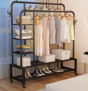 Porte-vêtements en acier robuste, organisateur multifonctionnel, porte-vêtements avec rails amovibles, <span class=keywords><strong>roulettes</strong></span>, rangement pour salon, debout, maison - Product Image 2